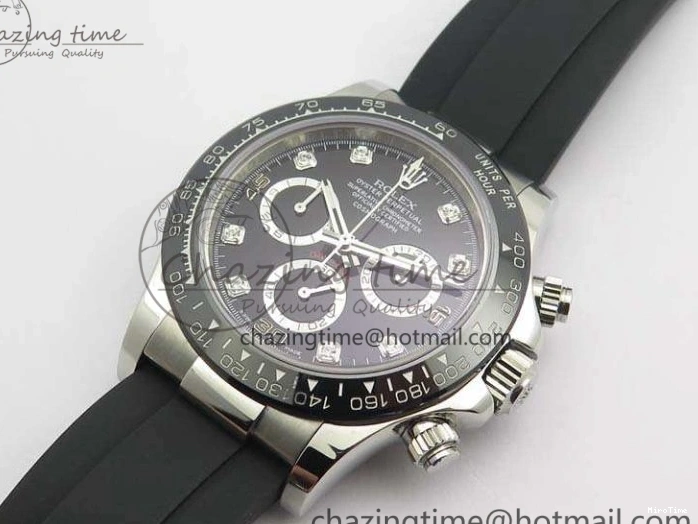 MiroTime 0316 SmartChoice Daytona 116519LN JH Best Edition Black Dial Crystal Markers On Rubber Strap A4130 (Free XS Rubber Strap) 3558